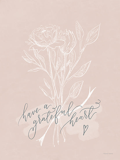 Rachel Nieman RN464 - RN464 - Have a Grateful Heart - 12x16 Have a Grateful Heart, Flowers, Sketch, Pink & White, Typography, Signs from Penny Lane