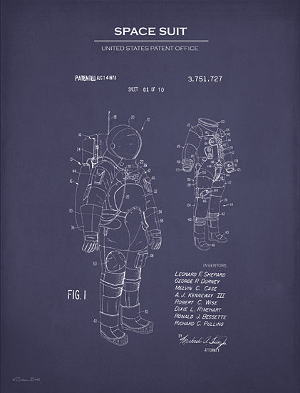 Susan Ball SB1130 - SB1130 - Space Suit Patent   - 12x16 Blueprint, Space Suit, Patent, Blue & White, Astronaut, Masculine, Space Suit United States Patent Office, Typography, Signs, Textual Art from Penny Lane