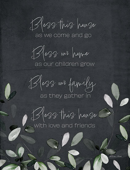 Susan Ball SB1240 - SB1240 - Bless This House - 12x16 Inspirational, Bless This House, Family, Friends, Typography, Signs, Textual Art, Greenery, Leaves, Chalkboard, Cottage/Country from Penny Lane
