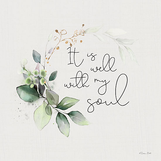 Susan Ball SB924 - SB924 - It is Well with My Soul  - 12x12 Inspirational, It is Well With My Soul, Typography, Signs, Textual Art, Greenery, Berries, Gold, Botanical from Penny Lane