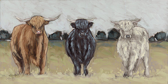 Sara G. Designs SGD220 - SGD220 - Beautifully Unique    - 18x9 Cows, Highland Cows, Three Cows, Brown, Black, White, Cow, Pasture, Landscape, Farm, Farm Animals from Penny Lane