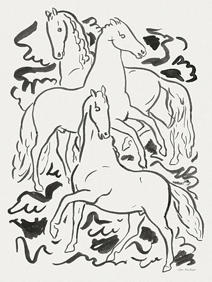 Seven Trees Design ST1006 - ST1006 - Three Horses - 12x16 Horses, Animals, Abstract, Black & White, Drawing Print from Penny Lane