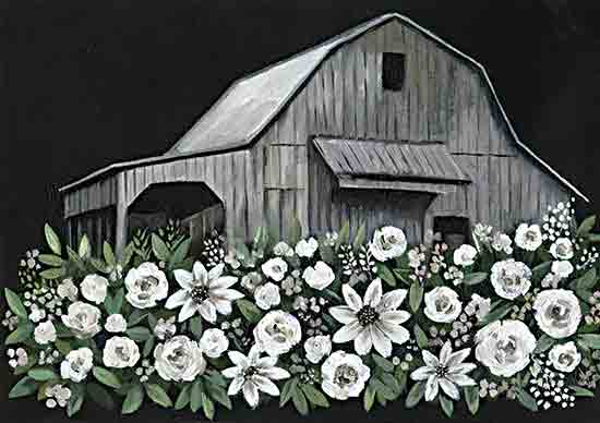 White Ladder WL250 - WL250 - Flower Barn - 18x12 Whimsical, Barn, Gray Barn, Flowers, White Flowers, Berries, Greenery, Botanical, Black Background from Penny Lane
