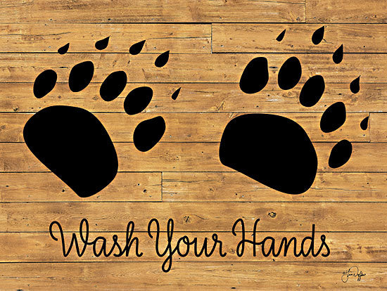 Yass Naffas Designs YND178 - YND178 - Cabin Wash Your Hands - 16x12 Bath, Bathroom, Wash Your Hands, Typography, Signs, Textual Art, Lodge, Bear Paw Prints, Wood Background from Penny Lane