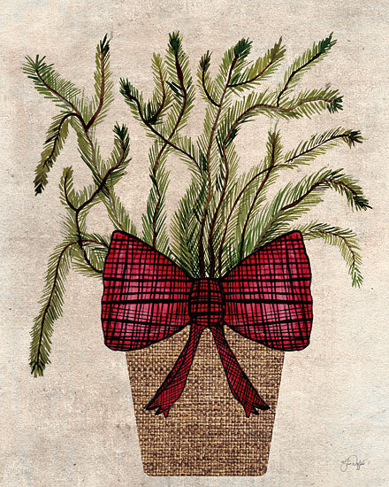 Yass Naffas Designs YND201 - YND201 - A Christmas Bouquet - 12x16 Christmas, Holidays, Potted Pine Sprigs, Pine Sprigs, Red Ribbon, Botanical, Christmas Bouquet from Penny Lane