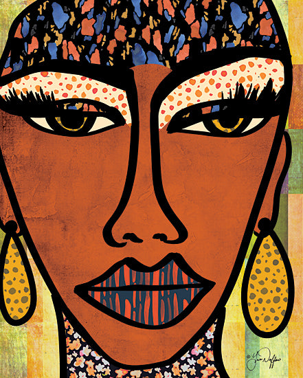 Yass Naffas Designs YND414 - YND414 - Empowered - 12x16 Black Art, Figurative, Black Woman, Abstract, Earrings, Patterns, Empowered from Penny Lane