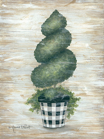 Annie LaPoint ALP1815 - Gingham Topiary Spiral - 12x16 Topiary, Spiral Topiary, Gingham, Buffalo Plaid, Plants, Botanical, Pots, Country French from Penny Lane