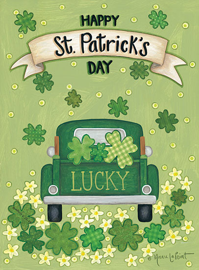 Annie LaPoint ALP1858 - Lucky Truck - 12x16 Happy St. Patrick's Day, Green Truck, St. Patrick, Irish, Clover, Four-Leaf Clover from Penny Lane