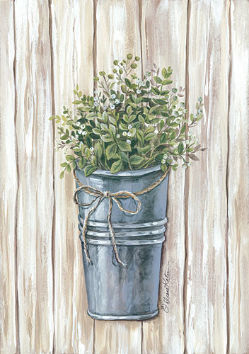 Diane Kater ART1069 - White Berries in Galvanized Pail - Galvanized Pail, Flowers, Wood Planks, Berries from Penny Lane Publishing