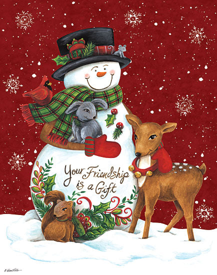 Diane Kater ART1128 - Snowman with Deer - 12x16 Holidays, Snowmen, Reindeer, Friendship, Snowflakes from Penny Lane