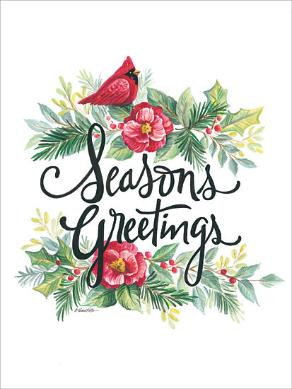 Diane Kater ART1157 - ART1157 - Seasons Greetings Wreath - 12x16 Cardinal, Holidays, Christmas, Wreath, Calligraphy, Signs from Penny Lane