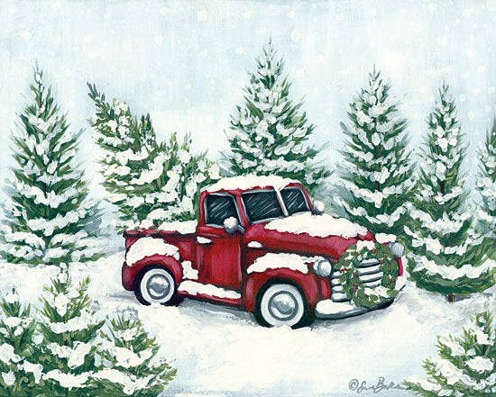 Sara Baker BAKE116 - Tree Farm Tradition - 16x12 Red Truck, Pine Trees, Forest, Christmas Trees, Winter, Snow from Penny Lane