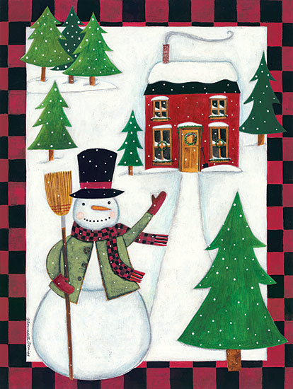 Bernadette Deming BER1259 - Snowman in Yard - Snowman, Christmas Trees, Holiday, House from Penny Lane Publishing