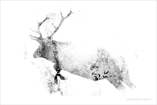 Bluebird Barn BLUE131 - Running Woodland Minimalist Elk - 18x12 Elk, Black & White, Filter, Lodge from Penny Lane