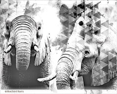BLUE141 - Modern Black & White Elephants    - 16x12