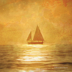 BLUE223 - Solo Gold Sunset Sailboat - 12x12