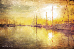 BLUE224 - Yellow Sunset Boats in Marina - 18x12