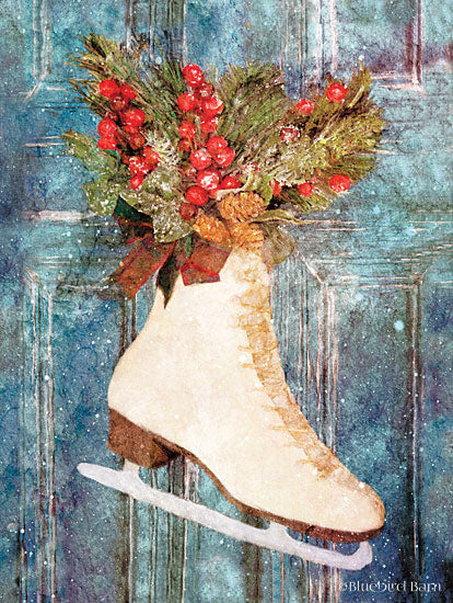 Bluebird Barn BLUE268 - Winter Skate with Floral Spray - 12x16 Skates, Flowers, Ice-Skating, Door, Holiday Decoration from Penny Lane