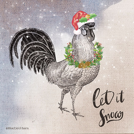 Bluebird Barn BLUE269 - Vintage Christmas Be Merry Rooster - 12x12 Rooster, Let It Snow, Holidays, Snow,  from Penny Lane