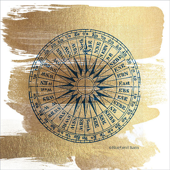 Bluebird Barn BLUE336 - Brushed Gold Compass - 12x12 Brushed Gold, Compass from Penny Lane