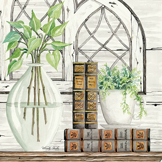 Cindy Jacobs CIN1099 - Treasured Things Books, Vase, Plants, Arch, Still Life, Neutral Colors from Penny Lane