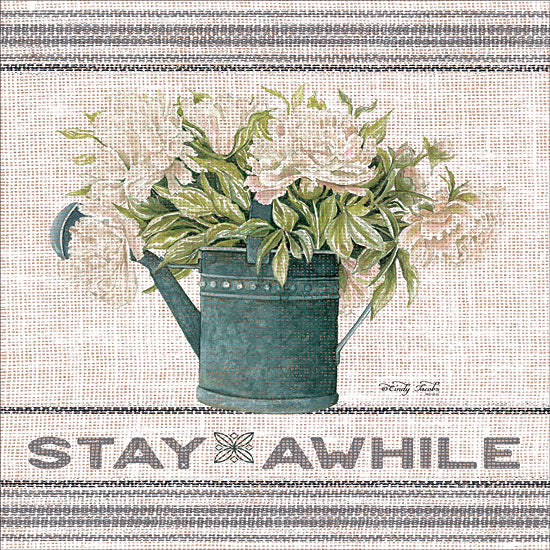 Cindy Jacobs CIN1113 - Galvanized Peonies Stay Awhile Stay Awhile, Peonies, Galvanized Metal Watering Can, Feed Sack, Shabby Chic from Penny Lane