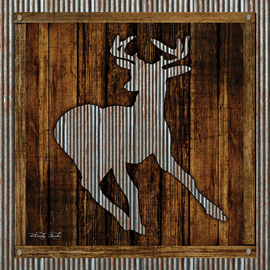 Cindy Jacobs CIN1126 - Deer Running II Deer, Silhouette, Galvanized Metal, Wood Planks from Penny Lane