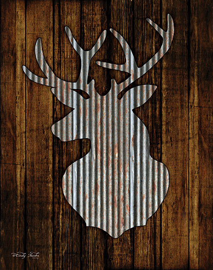 Cindy Jacobs CIN1128 - Deer Head II Deer, Silhouette, Galvanized Metal, Wood Planks from Penny Lane