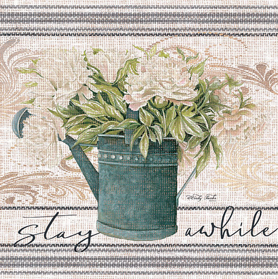 Cindy Jacobs CIN1439 - Stay Awhile - 12x12 Stay Awhile, Grain Sack, Linen Tea Towel, Flowers, Watering Can, Patterns from Penny Lane