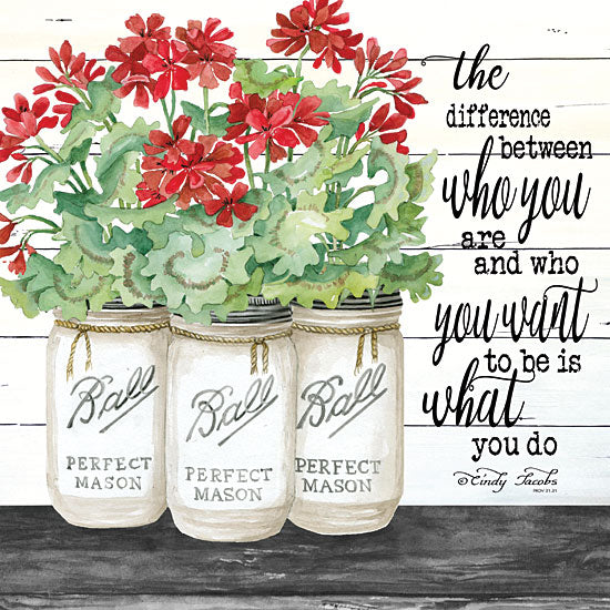 Cindy Jacobs CIN1572 - White Jars - What You Do - 12x12 Glass Jars, Shiplap, Still Life, Flowers, Red Flowers, Geraniums from Penny Lane