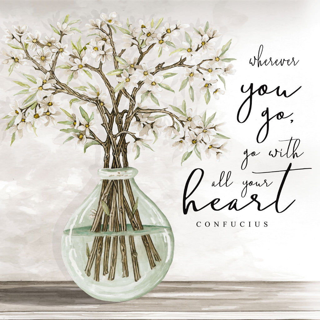 Cindy Jacobs CIN1625 - CIN1625 - Go With All Your Heart - 12x12 All Your Heart, Confucius, Quote, Glass Vase, Flowers, Motivational from Penny Lane
