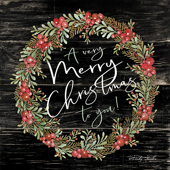 Cindy Jacobs CIN1633 - CIN1633 - A Very Merry Christmas Wreath - 12x12 A Very Merry Christmas Wreath, Berries, Greenery, Chalkboard, Holidays from Penny Lane