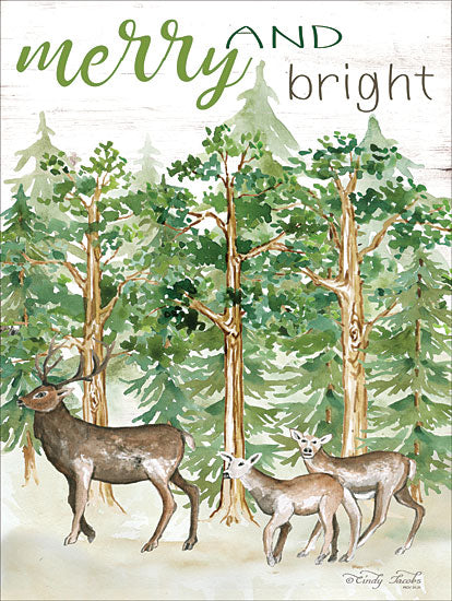 Cindy Jacobs CIN1636 - CIN1636 - Merry & Bright Deer - 12x16 Holidays, Trees, Christmas Trees, Deer, Merry & Bright, Forest from Penny Lane