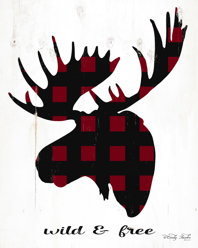 Cindy Jacobs CIN1714 - CIN1714 - Wild & Free - 12x16 Silhouette, Rustic, Lodge, Wildlife, Moose, Buffalo Plaid from Penny Lane