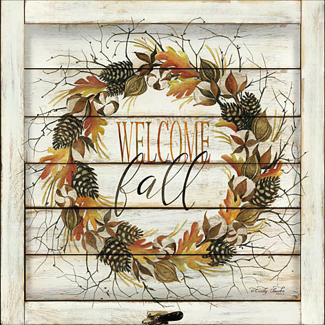 Cindy Jacobs CIN850 - Welcome Fall Wreath - Welcome, Autumn, Wreath, Pinecones, Wood Planks from Penny Lane Publishing