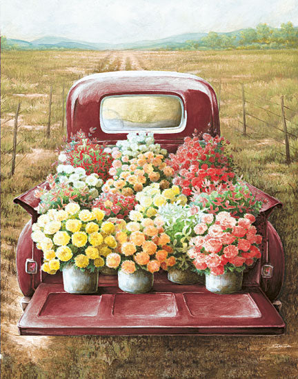 Dee Dee DD1635A - Flowers for Sale  - 12x16 Flowers for Sale, Red Truck, Truck Bed, Sale Field, Farm, Flowers from Penny Lane