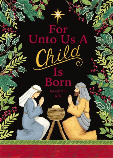 Deb Strain DS1766 - For Unto Us - 12x16 For Unto Us a Child is Born, Bible Verse, Nativity, Greenery, Star, Holiday from Penny Lane