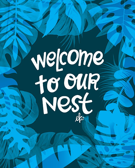 Erin Barrett FTL261 - FTL261 - Welcome to Our Nest - 12x16 Welcome, Nest, Palm Leaves, Triptych, Blue from Penny Lane