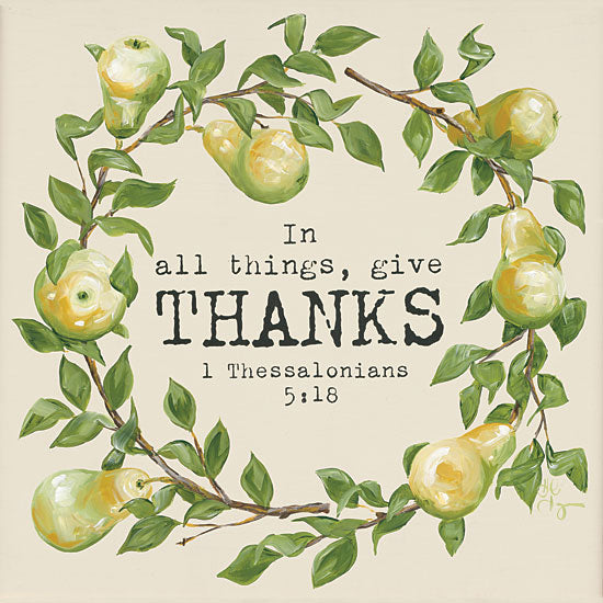 Hollihocks Art HH102 - Give Thanks - 12x12 Give Thanks, Pears, Wreath, Bible Verse, Thessalonians, Thanks from Penny Lane