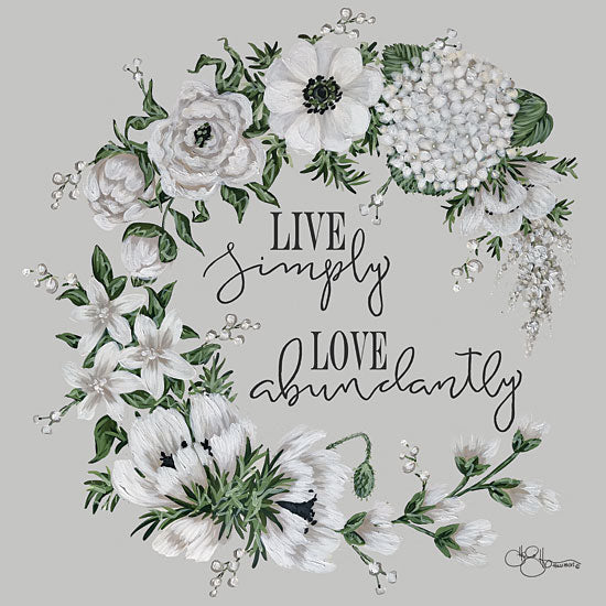 Hollihocks Art HH103 - Live Simply - 12x12 Live Simply, Love, Flowers, White Flowers, Blooms, Wreath from Penny Lane