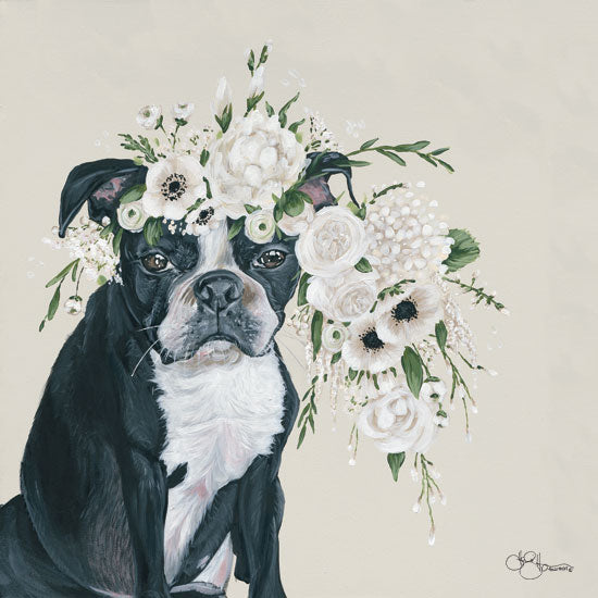 Hollihocks Art HH126 - HH126 - Dog and Flower - 12x12 Boston Terrier, Dog, Flowers, Humorous, Portrait from Penny Lane
