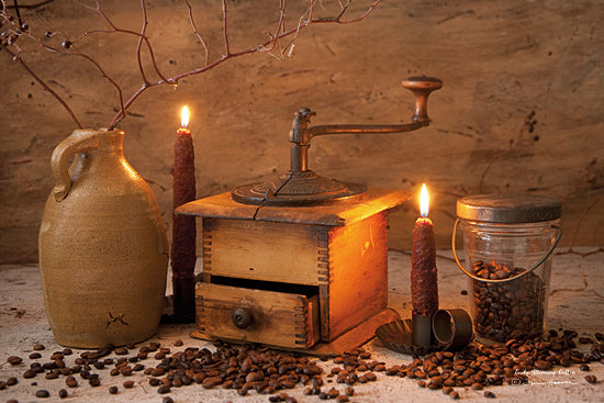 Irvin Hoover HOO115 - HOO115 - Early Morning Coffee - 18x12 Coffee Grinder, Candles, Crock, Still Life, Coffee Beans, Rustic from Penny Lane