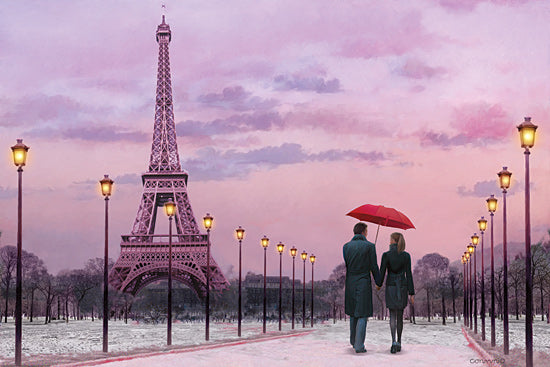 JG Studios JGS153 - JGS153 - Red Umbrella II - 18x12 Umbrella, Eiffel Tower, Paris, France, Couple, Figurative from Penny Lane