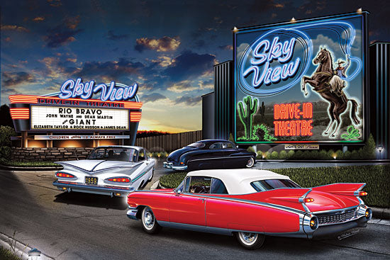 JG Studios JGS246 - JGS246 - Skyview Drive In I - 18x12 Drive In, Movies, Nostalgia, Classic Cars, 1950's, Rio Bravo from Penny Lane