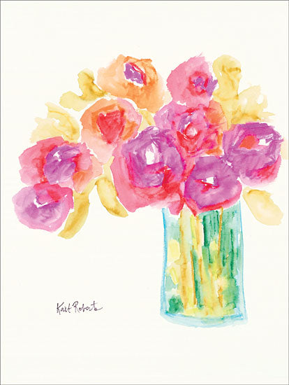 Kait Roberts KR163 - Speak in Flowers Abstract, Pink, Yellow, Flowers, Vase from Penny Lane