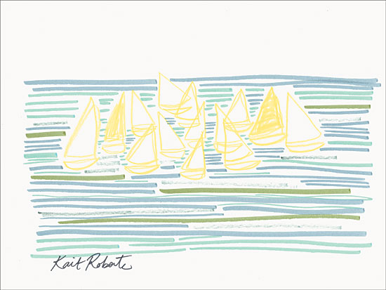 Kait Roberts KR434 - KR434 - Sunday at Sea - 16x12 Abstract, Sailboats, Coastal, Nautical, Contemporary from Penny Lane