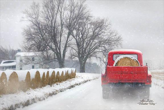 Lori Deiter LD1154 - Haulin' Hay - Truck, Hay, Trees, Farm, Winter, Snow from Penny Lane Publishing