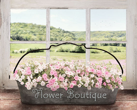 Lori Deiter LD1254 - Flower Boutique - Flowers, Window, Galvanized Metal, Planter, Pink & White from Penny Lane Publishing