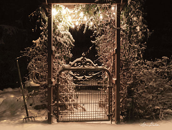 Lori Deiter LD1684 - Snowy Garden Gate - 16x12 Garden Gate, Gate, Snow, Winter, Lights, Photography from Penny Lane