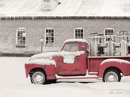 Lori Deiter LD1729 - LD1729 - Old Sled Works Red Truck - 16x12 Red Truck, Photography, Snow, Winter, Sleds from Penny Lane